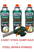 STEEL Kamp Gazı 400ml 3 Adet + Marka Pürmüz Hediyeli - 1