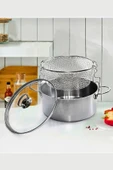 ENASHOP Cam Kapaklı 3 Parça Çelik Kızartma Tenceresi 20 cm - 1