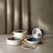 Schafer Sapphire Seramik Tencere Seti 7 Parça-Beyaz/Gold thumbnail 1