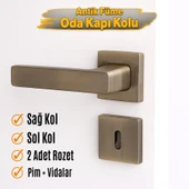 Antik Füme Oda Tipi Kapı Kolu Rozetli Sağ Sol Uygun Modern İç Kapı Kilitli 1 Takım thumbnail 2