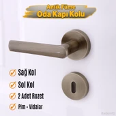 Antik Füme Oda Tipi Kapı Kolu Rozetli Sağ Sol Uygun Modern İç Kapı Kilitli 1 Takım thumbnail 4