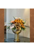 MSDA  Luxury Çiçekli Vazo  Boğumlu Aranjman Eskitme Gold - 1