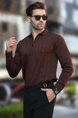 Erkek Slim Fit Polo Yaka Fermuarlı Fitilli Triko Kazak - 4001 - 3
