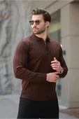 Erkek Slim Fit Polo Yaka Fermuarlı Fitilli Triko Kazak - 4001 - 2