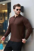 Erkek Slim Fit Polo Yaka Fermuarlı Fitilli Triko Kazak - 4001 - 8