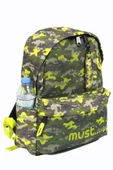 MUST 584614 Kamuflaj Çift Cepli İlkokul Sırt Çantası-Haki / Neon Yeşil thumbnail 3