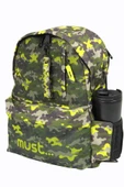 MUST 584614 Kamuflaj Çift Cepli İlkokul Sırt Çantası-Haki / Neon Yeşil thumbnail 1
