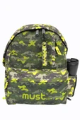 MUST 584614 Kamuflaj Çift Cepli İlkokul Sırt Çantası-Haki / Neon Yeşil thumbnail 2