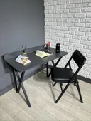 Buse Çalışma Masası Ofis Bilgisayar Masası + Katlanır Sandalyeli 103 cm Metal Siyah Ayak thumbnail 1