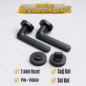 Mat Siyah Wc Banyo Tipi Kapı Kolu Rozetli Sağ Sol Uygun Modern İç Kapı Kilitli 1 Takım thumbnail 2