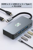 Alüminyum USB Çoklayıcı Type C Hub HDMI x2 USB 3.0 x3 PD 100W Çoklu Bağlantı Dönüştürücü 7 IN1 - 1