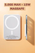 Taşınabilir 5000 mAh PD15W MagSafe Kablosuz Wireless Hızlı Şarj Cihazı Beyaz Powerbank - 2