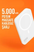 Taşınabilir 5000 mAh PD15W MagSafe Kablosuz Wireless Hızlı Şarj Cihazı Beyaz Powerbank - 1