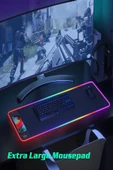 RGB Gaming Mouse Pad Kablosuz 15W Şarjlı 14 Mod LED Işıklı Kaymaz Oyun Mousepad 300x800mm XL - 8