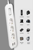 3'lü Anahtarlı Akım Korumalı Grup Priz 2 USB 1 Type C 1.5 Metre Çoklu Priz Uzatma Kablosu - 2
