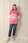 Üç İplik Michigan Baskılı Fermuarlı Kadın Pembe Sweat thumbnail 2