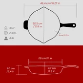 Lava Döküm Yuvarlak Kızartma Tavası Döküm Demir Yekpare Saplı. Çap(Ø)28cm-Bordo thumbnail 5