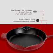 Lava Döküm Yuvarlak Kızartma Tavası Döküm Demir Yekpare Saplı. Çap(Ø)28cm-Bordo thumbnail 6