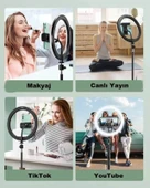 10 Inç Ring Light 2.1mt 3 Farklı Işık Rengi Youtuber Led Işıklı 210cm Tripod Selfie Makyaj Işığı - 3