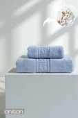 2'li Mavi Greek Havlu Seti %100 Pamuk - 1 Adet El Havlusu 50x90 Ve 1 Adet Banyo Havlusu 70x140 - 2