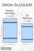 2'li Mavi Greek Havlu Seti %100 Pamuk - 1 Adet El Havlusu 50x90 Ve 1 Adet Banyo Havlusu 70x140 - 10