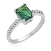 Gümüş Yeşil Baget Taşlı Kadın Yüzük - 1