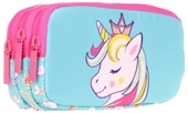 Kaukko Kids Üç Bölmeli Turkuaz Pembe, Unicorn Temalı, Kız Çocuk Okul Kalem Çantası - L8155 thumbnail 1