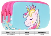 Kaukko Kids Üç Bölmeli Turkuaz Pembe, Unicorn Temalı, Kız Çocuk Okul Kalem Çantası - L8155 thumbnail 3