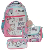 Pippa Kız Çocuk Üç Gözlü Pembe Beyaz İlkokul Üçlü Okul Çanta Seti - Sevimli Kediler - PPSET5200 thumbnail 1