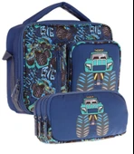 Kaukko Kids Erkek Çocuk Lacivert Turkuaz Kamyon Üç Bölmeli Thermo Beslenme Çantası ve Kalemlik Seti (L7261+L8261) thumbnail 1