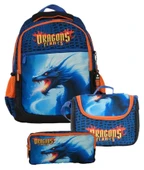 Pippa Erkek Çocuk ÜÇ Gözlü Lacivert Turuncu İlkokul Üçlü Okul Çanta Seti - Dragon/Ejderha - PPSET5280 thumbnail 1
