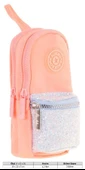 Kaukko Çanta Şekilli Kız Çocuk Üç Bölmeli Kalemlik - Somon - Taşlı - K2721 thumbnail 3