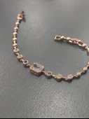 Xuping Zirkon Baget Taşlı Renkli İşlemeli Kadın VIP Rose Gold Bileklik Paslanmaz Çelik - 3