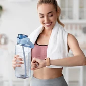 Şeffaf 2'li Motivasyon Matarası 2000ml+900ml Suluk Su Şisesi Bpa İçermez - 4