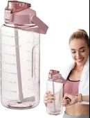 Şeffaf 2'li Motivasyon Matarası 2000ml+900ml Suluk Su Şisesi Bpa İçermez - 6