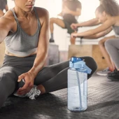 Şeffaf 2'li Motivasyon Matarası 2000ml+900ml Suluk Su Şisesi Bpa İçermez - 5