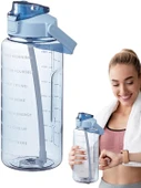 Şeffaf 2'li Motivasyon Matarası 2000ml+900ml Suluk Su Şisesi Bpa İçermez - 2