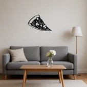 Mantarlı Domatesli Zeytinli Pizza Dilimi Dekoratif MDF Tablo - 3