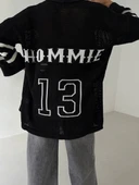 Büyük düğmeli salaş triko hırka siyahbeyaz thumbnail 3