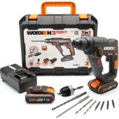 Worx WX390.1 20VOLT 2.0AH. Li-Ion 1.2j Profesyonel Sds-Plus Pnömatik Çift Akülü Şarjlı Matkap + 8 Adet Uç + Mandren - 1