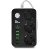 Paleon 5V 3.4A 6 USB Bağlantı Noktası 3'lü Uzatma Akım Korumalı Priz thumbnail 1