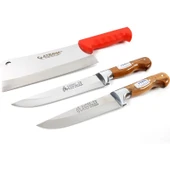 Soylu Center Mutfak Kasap Bıçağı Satır Zırh Kesici 3'lü Set Bilezikli Yatağan thumbnail 3