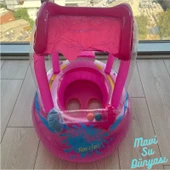 Mavi Su Dünyası Gölgelikli Pembe Renk Bebek Deniz Simidi, Bebek Havuz Simidi, 0-3 Yaş 71CM*60CM thumbnail 1