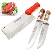 Soylu Center Mutfak Kasap Bıçağı Satır Zırh Kesici 3'lü Set Bilezikli Yatağan thumbnail 1