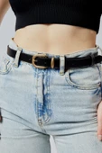 Livize Hakiki Deri Kadın Kemer 2,5 cm Eskitme Sarı Tokalı - 4