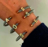 Yeni Tasarım Çelik Kasa Gümüş Harf Bileklik - Rose thumbnail 1