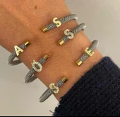 Yeni Tasarım Çelik Kasa Gümüş Harf Bileklik - Altın thumbnail 1