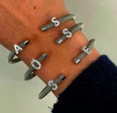 Yeni Tasarım Çelik Kasa Gümüş Harf Bileklik - Gümüş thumbnail 1