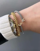 Yeni Tasarım Çelik Kasa Gümüş Harf Bileklik - Rose thumbnail 3