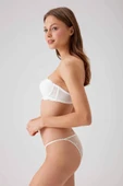 Pierre Cardin 4034 Ekru Siena Balenli Desteksiz Dantelli Straplez Sütyen Ve V-Slip İç Çamaşır Takımı thumbnail 3